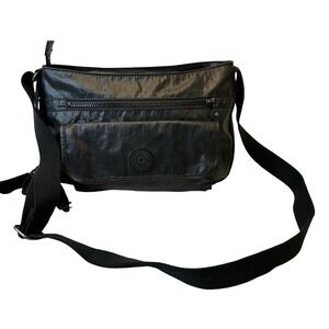 Kipling Black Nylon Crossbody Bag Adjustable Strap Monkey Charm Zip Pockets